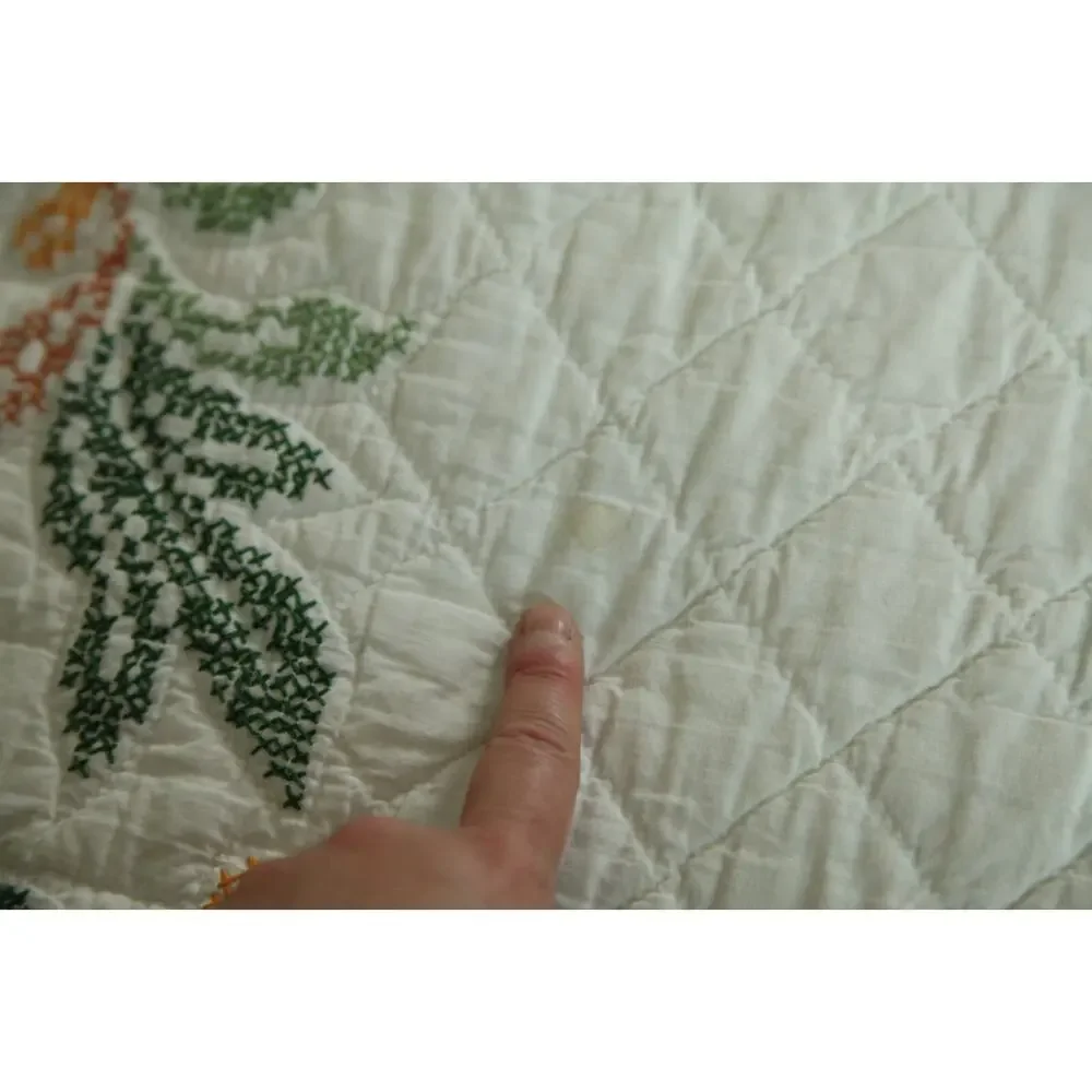 Vintage Needlepoint Bedspread Floral Cottagecore Granny Full 86